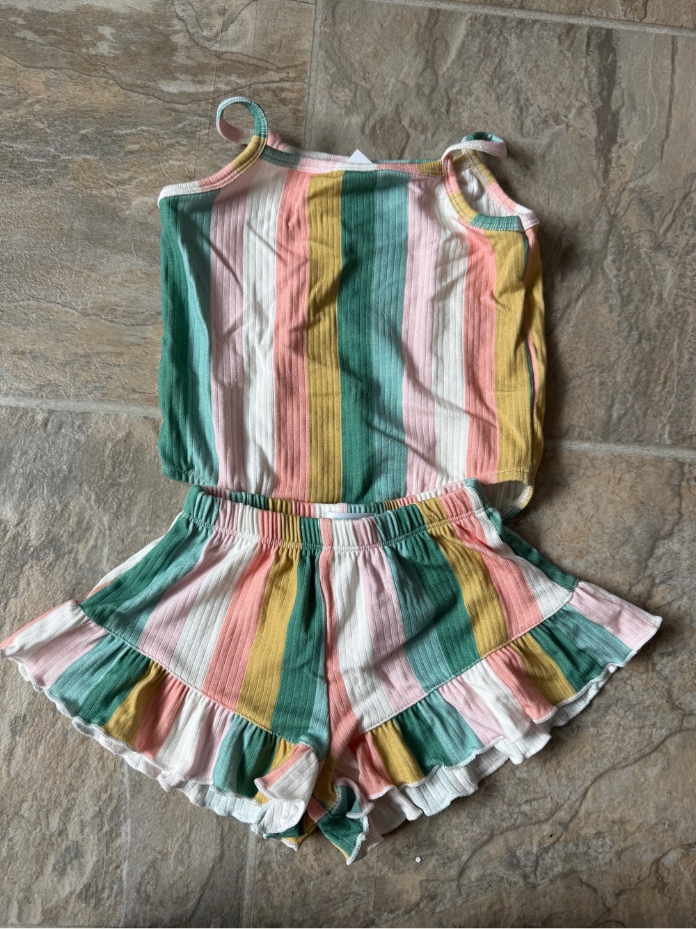 Girls' Multicolor Striped Tank & Ruffle Shorts Set